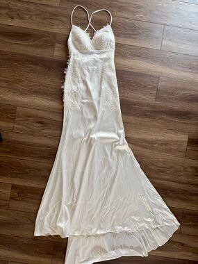 Lulu's Ivory Lace-Trim Slip Gown